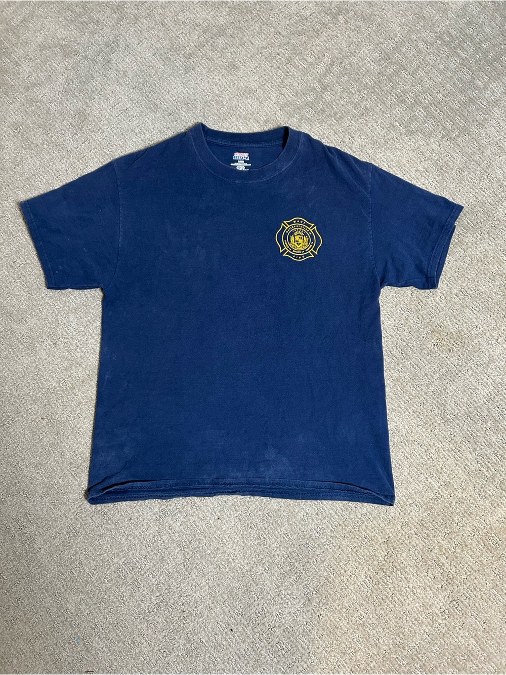 Y2K 2002 Hanes Mens Graphic T-Shirt L Maui Fire Dept Wailea Station 14 Navy Blue